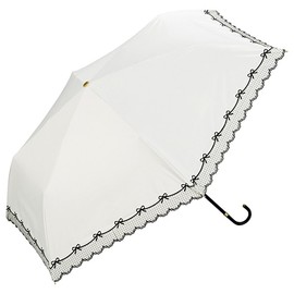World Party Parasol Folding Umbrella, Off-White, White, 21.7 inches (55 cm), Women's, Includes Umbrella Bag, Blackout Ribbon Lace Scallop, Mini 801-146 OF