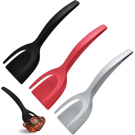2 in 1 Grip and Flip Spatula Tong, Egg Flipper Spatula, Multi-purpose Non-Stick Kitchen Shovel for Bread Fish Pancake Toast, Home Kitchen Cooking Tool (3Pcs）
