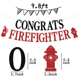 CONGRATS FIREFIGHTER Banner, Class of 2023/Congrats Grad, Fire Department Graduation Party Decoration Supplies for Fireman, Black and Red Glitter