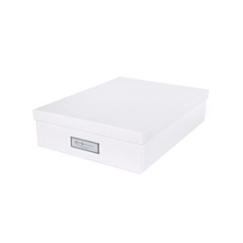 Bigso Box of Sweden OSKAR Dokumentenbox für A4 Papier, Broschüren usw. – Schreibtischablage mit Deckel und Griff – Aufbewahrungsbox aus Faserplatte und Papier – weiß