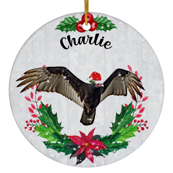 Green Holly Santa Hat Turkey Vulture Personalized Name Christmas Ornaments