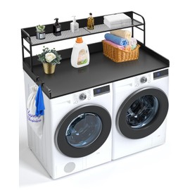 Happybuy 54" x 27" Washer Dryer Countertop with 2-Tier Shelf, Anti-Slip Pads & Water-Resistant Design, Black – Ideal for Laundry Room Organization