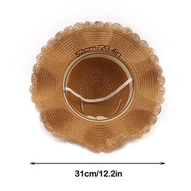 Wenrou Girls' Age and Straw Hat, Straw Hat and Small Bag Set, Children's Beach Hat, Hat and Small Bag Set, Girls' Straw Hat, Ideal for Travel, Beach, Outdoor, Everyday Wear, khaki