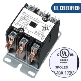 Carrier HVAC Motor Contactor, 120 VAC 40 Amp Coil 3 Pole Replacement Relays, Air Conditioner, Heat Pump, Refrigeration Systems