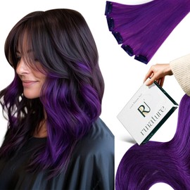 RUNATURE Clip in Hair Extensions Human Hair Purple Hair Extensions Clip in 14 Inch 25g Real Human Hair Purple Clip in Hair Extensions for Women Double Weft Purple Clip in Extensions Real Hair 5pcs
