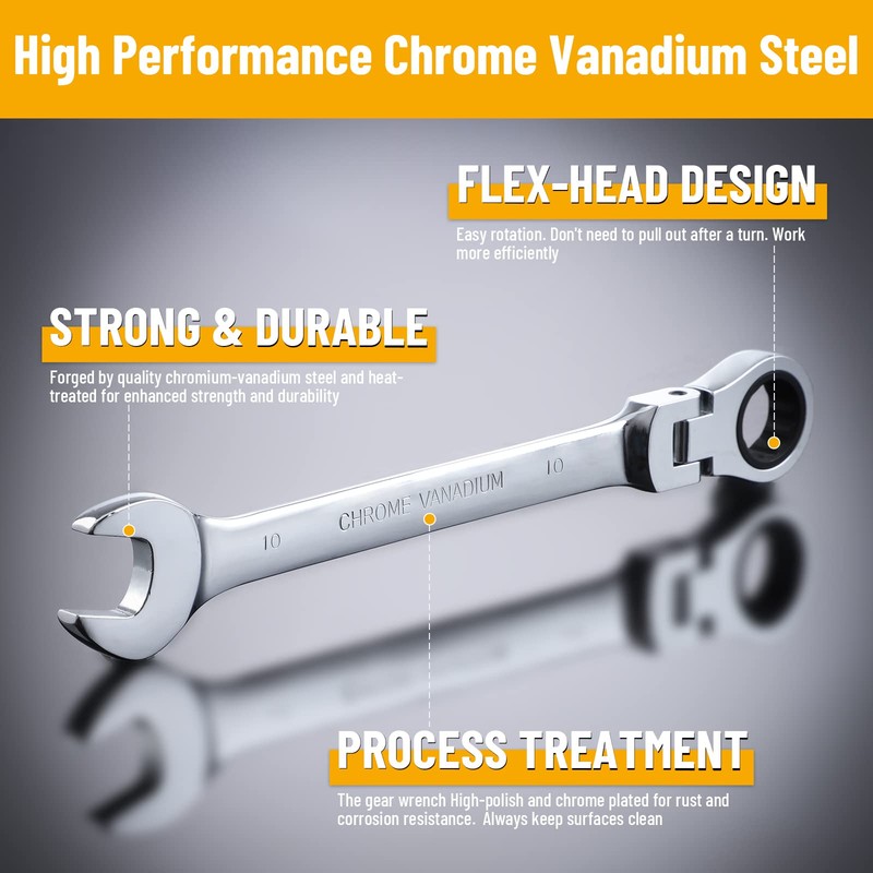 Pilida 10mm Ratchet Wrench Flex Head: Box End Wrench 12Pt|