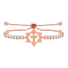 Oneress Fashion Elegant Rose Gold Plated Hexagonal Star Bolo Bracelet Jewelry, Exquisite Romantic Zircon Tennis Cross Bracelet for Girls Women Chrisian（rose Gold）
