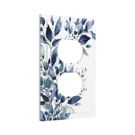 BHGAHD Decorative Outlet Covers with Rustic Blue Watercolor Eucalyptus Leaves Design 1 Gang Duplex Light Switch Cover Plate Unique Wall Plates Electrical Switchplate Cover for Bedroom Decor
