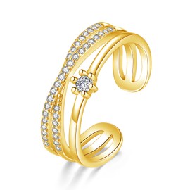 Zolkamery Silver Women's Rings, 925 Sterling Silver Three Layer Infinity Wrap Ring with White Cubic Zirconia, Adjustable Minimalist Finger Rings, Stackable Thumb Ring, Trendy Stacking Rings with Gift