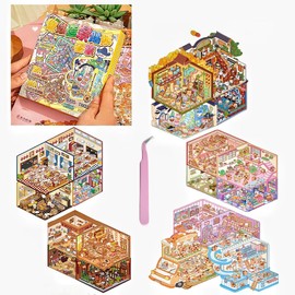 DIY 3D Scene Sticker,DIY Miniature House Scene 20 Sets Stickers with Tweezers Make Your Own Warm Home Gift Box Sticker for Adults Girls Childs Relief Stress,Party Birthday Favors Gift