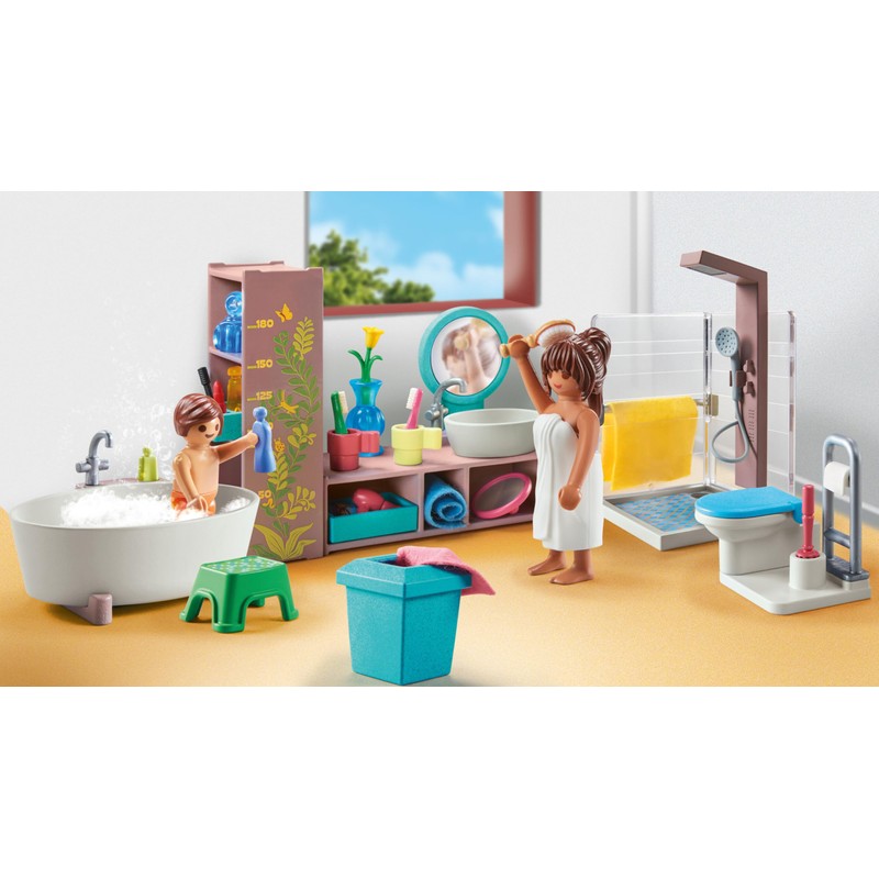 PLAYMOBIL MyLife 71611 Bathroom, Includes Two Figures and Numerous Accessories,