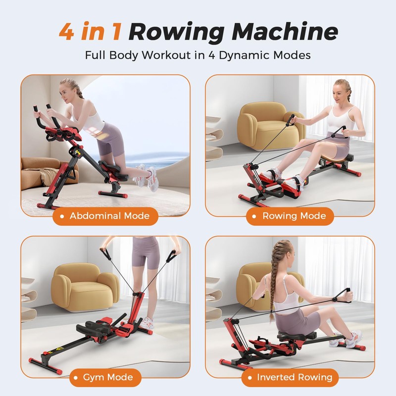 Rowing Machines for Home, 4 in 1 Rowing and Ab