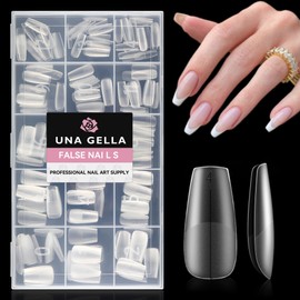 UNA GELLA Coffin Nails Tips Pre-buff Soft Gel X Nail Tips Matte Medium Coffin False Nails Tips Acrylic Full Cover 504Pcs 15Sizes Gelly Press On Nails Fake Nail Tips for Nail Extension DIY Salon