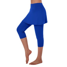 ANIVIVO Skirted Leggings for Women, Tennis Skirt with Leggings Capri Golf Athletic Pickleball Clothes with Pockets(Royal Blue L)