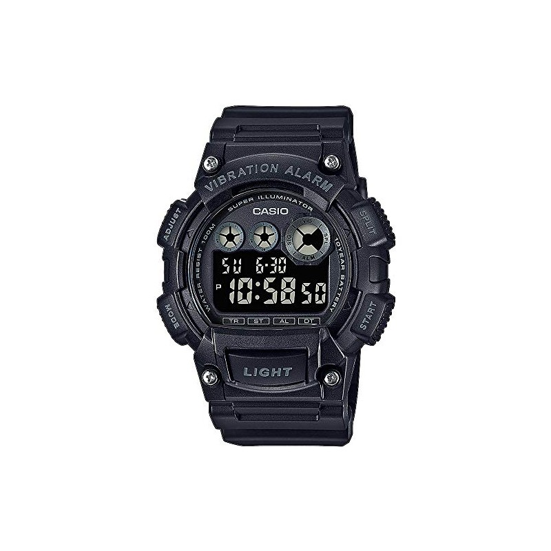 Casio W-735H-1BVEF Men's Black Vibration Alarm Watch, Black, Modern
