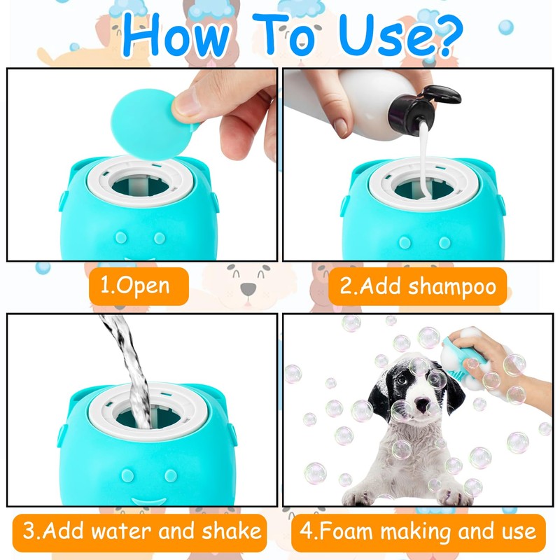 Ponpon 3PCS Dog Bath Brush with 4Pcs Toothbrush, Scrubber and