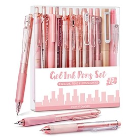 Four Candies Serie Rosa Bolígrafos de Gel, Bonitos Bolígrafos de Escritura con Tinta Negra y Rosa, 0.5 mm Punta Fina y Suave, Suministros Escolares y 