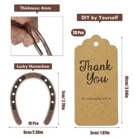 Mainiusi Horseshoe Lucky Charm, Set of 20, Vintage Party Favours with Kraft Paper Pendant, Small Gifts with Horseshoe Pendant, Decoration for Wedding, Party Gift, Christening, Birthday, Confirmation