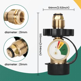 GHAKUTB Universal Propane Tank Gauge & Adapter for 100 lb & 20 lb Tanks | Dual-Fit Pol to Qcc1 Connector | LP Gas Gauge with Solid Brass Construction (Fuel Level Indicator, Type 1/New-Old Connection)