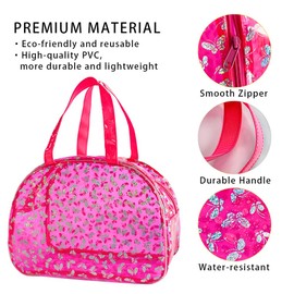 TotePrint Large Clear Butterfly Cosmetic Bag and Travel Pouch with Handle,Durable PVC Material,Zipper Design-Ideal for Makeup,Travel Essentials (Pink)