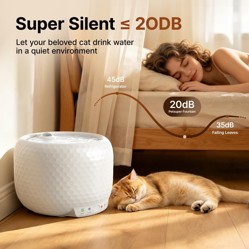Petsuper Red Dot Award Wireless Cat Water Fountain 1.8L/60oz, 145°