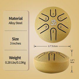 Yahpetes Steel Tongue Drum Musical Percussion Instrument Metal Rain Drum for Outside 3 Inch 6 Notes C-Key for Meditation Yoga Education Percussion with Bag, Music Book, Mallets (3"6 tone, Gold)