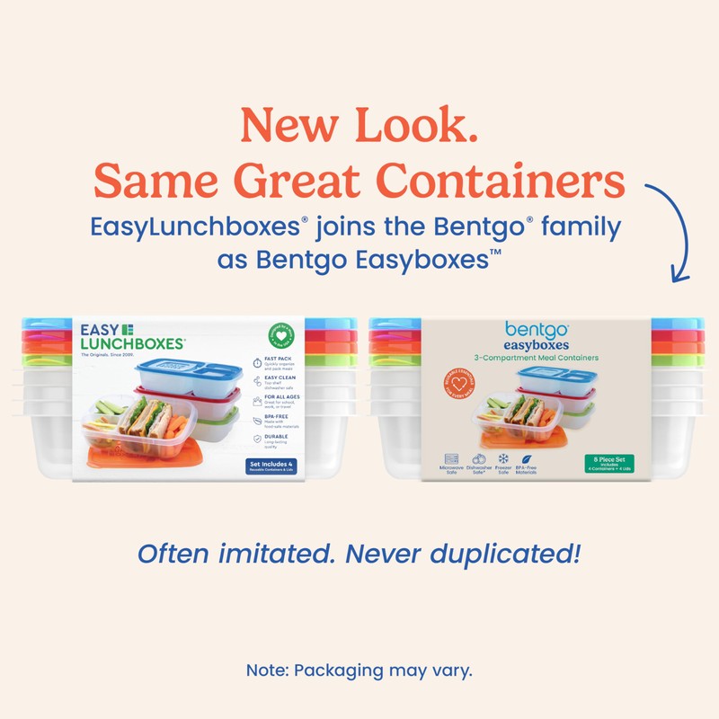 Bentgo Easyboxes - Original Stackable Lunch Boxes - Reusable 3-Compartment