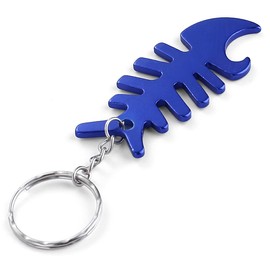 Komonee Fish Bone Blue Bottle Opener Key Chain Metal Dead Sea Life Key Ring Novelty animal Keychain Keyring