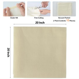 10pcs Cheesecloths,20x20 Inch. Reusable with Hemmed 2 Edges.Straining & More. Ultra-Dense (The Finest) Butter Muslin. 100% Unbleached Cotton Cheesecloth, Cheese Making, Coffee Filters, Butter Muslin
