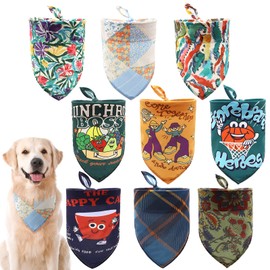 COMSUN 9 Pack Dog Bandanas, Polyester Dog Bandana Bulk for Boy Dog, Pet Scarf Washable, Striped Pattern