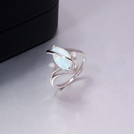 CiNily Silver Opal Ring White Fire Opal & Cubic Zirconia Sterling Silver Ring for Women Size 6