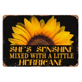 She is Sunshine Mixed With A Little Hurricane Antique Tin Sign Retro Sunflower Wall Decor Tin Painting for Home Bar Pub Club Cafe Room Garage Man Cave 8x12 inch
