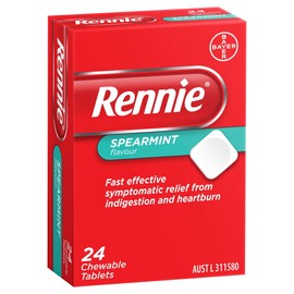 Rennie Indigestion and Heartburn Relief Spearmint 24 Chewable Tablets