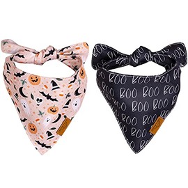 Remy+Roo Dog Bandanas - 2 Pack | Spooky Set | Premium Durable Fabric | Unique Shape | Adjustable Fit | Multiple Sizes Offered (Large)