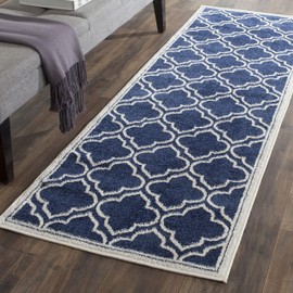 SAFAVIEH Amherst Collection AMT412P Moroccan Geometric Non-Shedding Living Room Entryway Foyer Hallway Bedroom Runner, 2'3" x 7' , Navy / Ivory