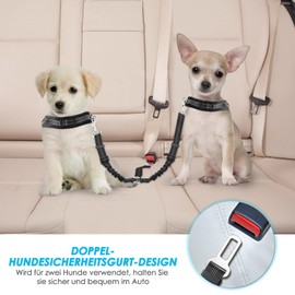 SlowTon Seat Belt Dog Car, 2 in 1 Tangle-Free Durable Elastic Dog Belt for Car, Adjustable Reflective Safety Belt for Dogs for Car when Travelling and Going Out