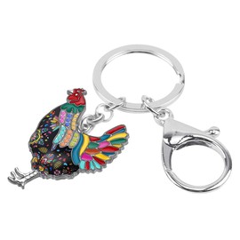 DOWAY Enamel Rhinestone Chicken Hen Keychain Adults Kids Charms for Handbags Purses Belts Cute Keyring Jewelry Gifts (Multicolor)