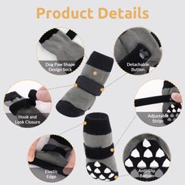 CITÉTOILE 4 Pairs Non-Slip Dog Socks, Dog Socks Paw Protection for Indoors, Non-Slip Dog Socks for Hardwood Floors, Dog Shoes for Small Medium Large Dogs, Black, L