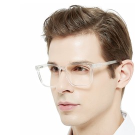 MARE AZZURO Oversized Reading Glasses Men Trendy Large Square Readers 100 125 150 175 200 225 250 275 300 350 400 500 600 (Transparent, 1.75)