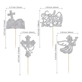 Paquete de 24 adornos plateados para magdalenas de bautizo, Dios bendiga a este niño, decoración para cupcakes, cupcakes, bautismo, cupcakes, decoración para tartas de baby shower, decoración de fiesta de cumpleaños