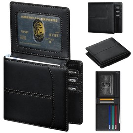 furid Top Grain Leather Wallet Men: RFID Minimalist Bifold Credit Card Holder with 2 ID Windows - Slim Front Pocket Wallets for Men - Gifts for Husband Father on Anniversary Birthday