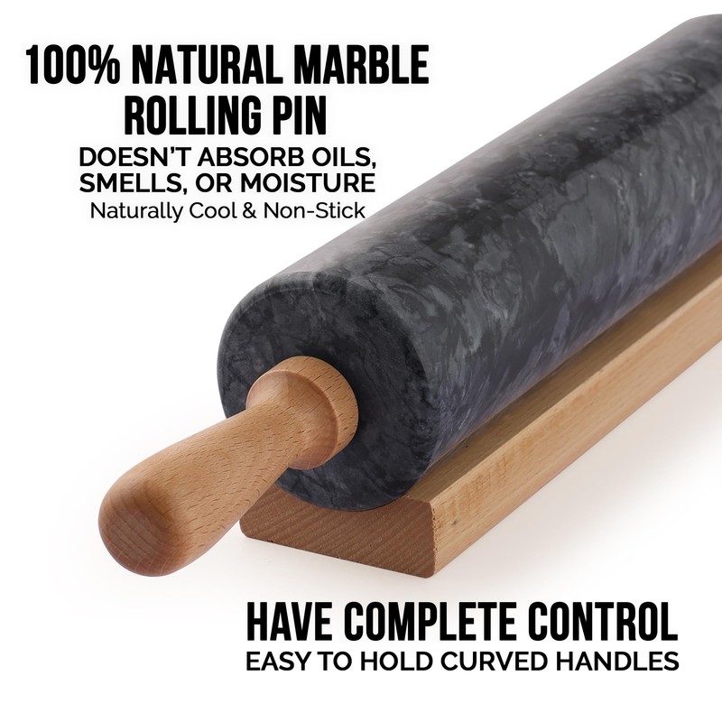 Zulay Kitchen 17-Inch Marble Rolling Pin With Stand - Polished