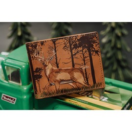 House of Jack Co. Deer In The Woods Bifold Wallet | Full Grain Italian Leather Mens Wallet | Classic Wallet For Men | Deer Hunter Mens Gift