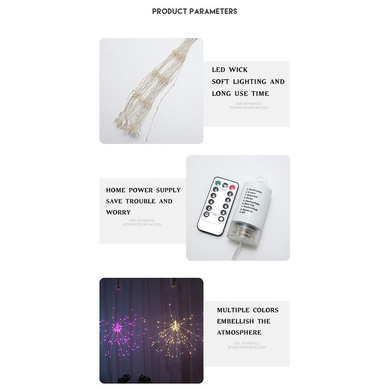 LED Firework String Lights 8 Mode Explosion Star Copper Wire