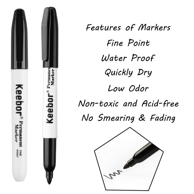 Keebor Black Permanent Markers Fine Tip, 60 Pack, Quick Drying