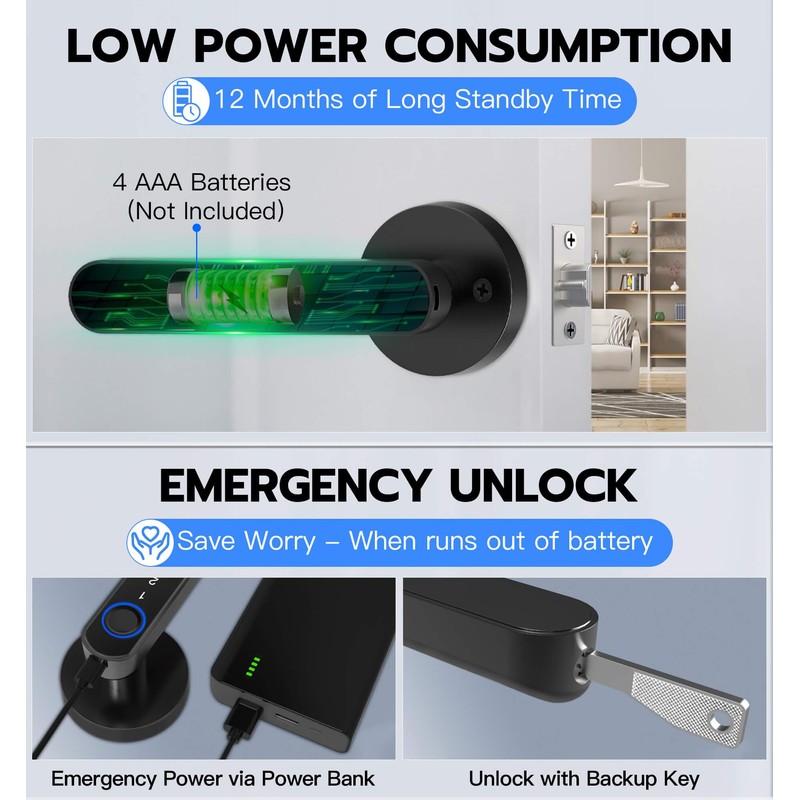 eLinkSmart Fingerprint Door Knob, Keyless Entry Door Lock with Keypad