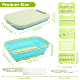 TMZELOA Multifunctional Chopping Board, 9 in 1 Foldable Chopping Board, Kitchen Cutting Board, Chopping Board Set with Vegetable Cutter, Portable Drain Basket for Camper Accessories, BBQ & Outdoor