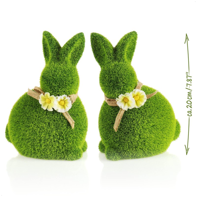 Com-Four® Decorative figures, green ceramic Easter figures, with moss like