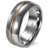 JewelryWe 8mm Two Tone Mens Gold Groove Inset Tungsten Carbide