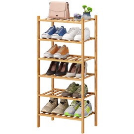 viewcare Small Shoe Rack, 6-Tier Shoe Rack for Entryway, Bamboo Wood Shoe Rack for Closet & Hallway, Long 17.2IN | Beautiful | Functional | Sturdy | Durable
